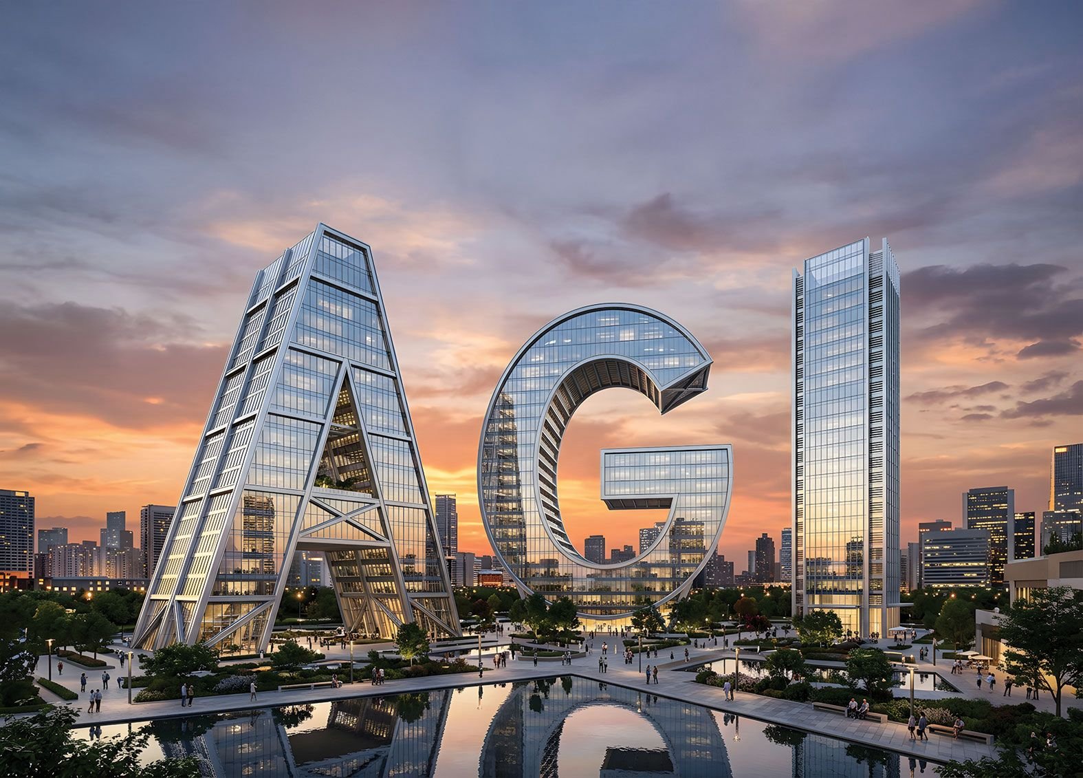 AGI architectural glass facade — Sharjah skyline